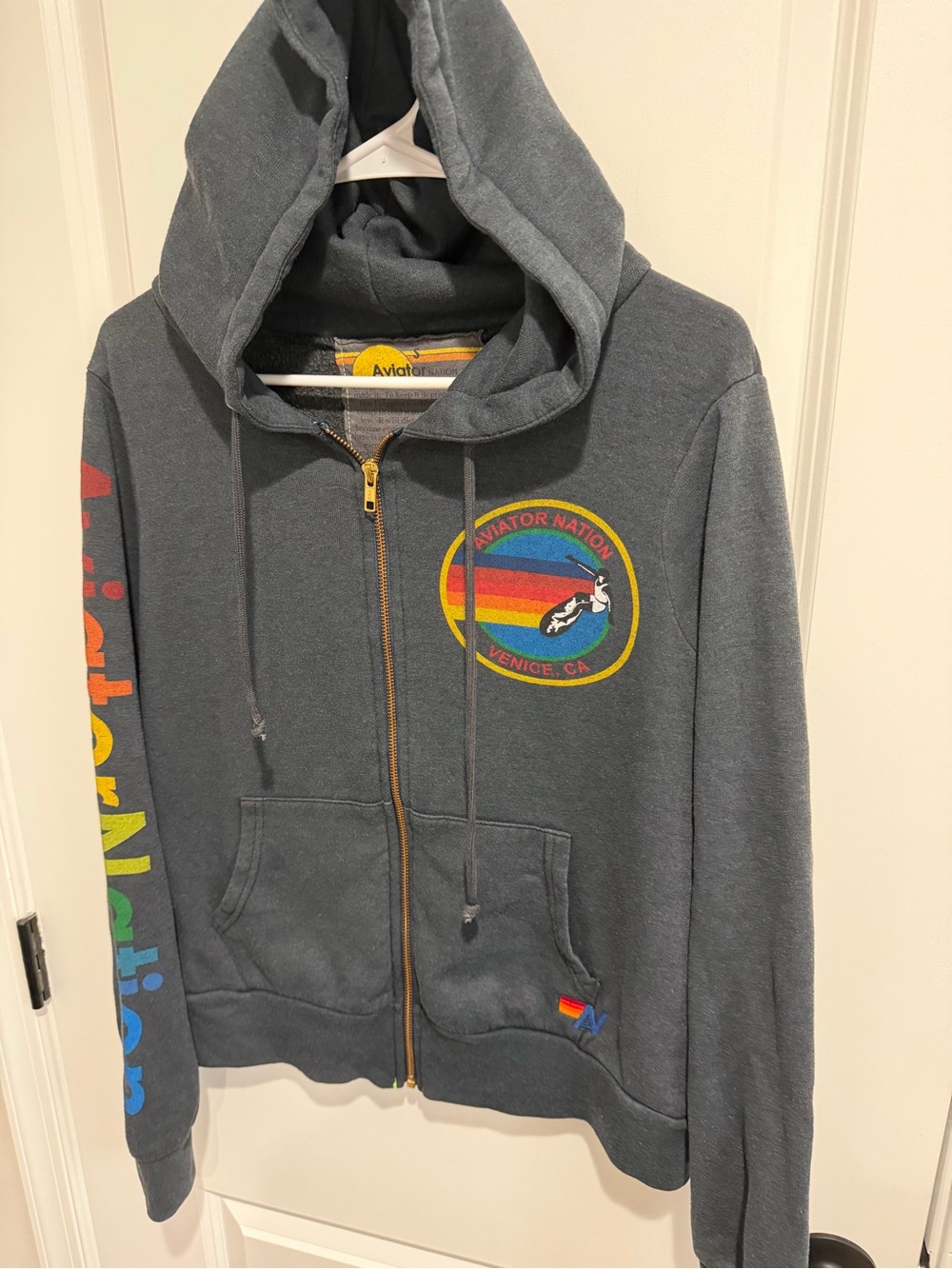 Aviator Nation Kids Charcoal Zip Hoodie with Rainbow Logos